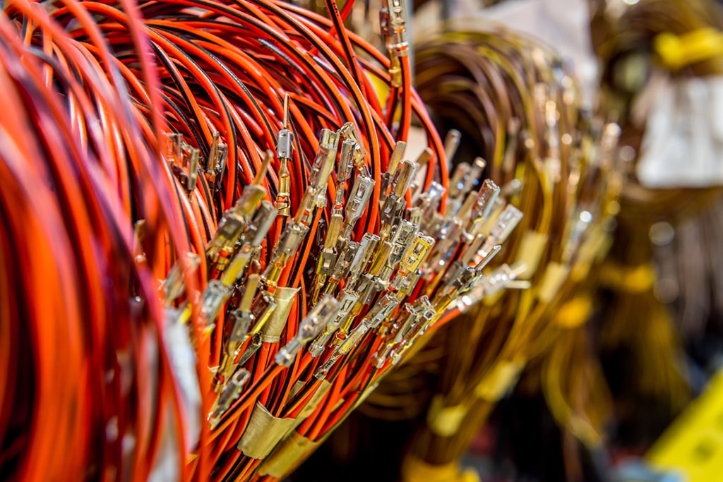 Custom wire harness bundles for AGV and warehouse robotics.