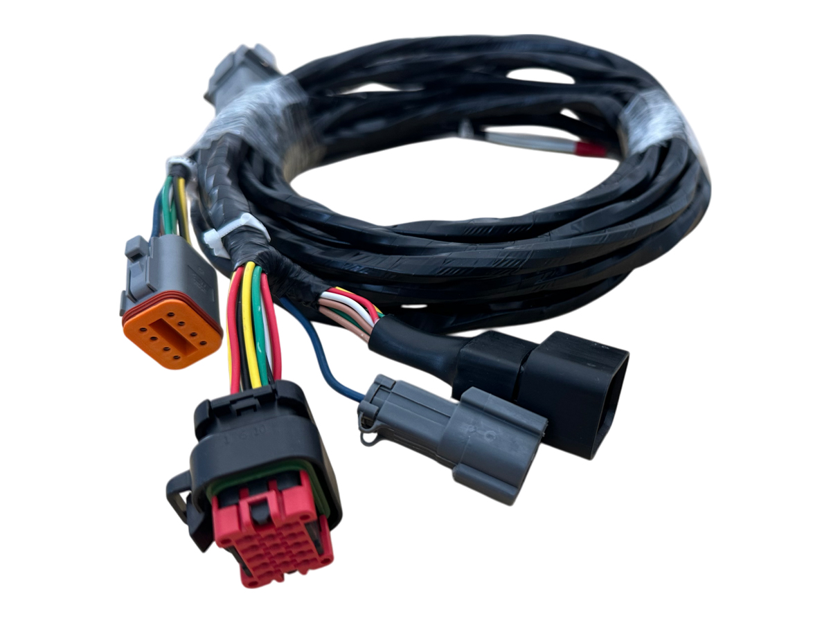 Automotive wiring harness with colored wires and multiple connectors